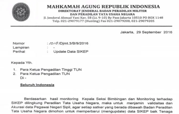 Himbauan Update Data Sikep di Lingkungan Peradilan Tata Usaha Negara